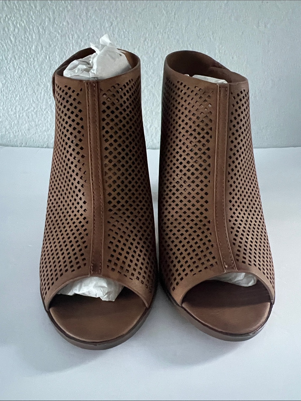 Call It Spring Brown Perforated Peep-Toe Sandal Booties